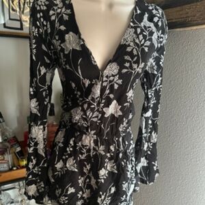 Black and White Floral Long Sleeve Romper